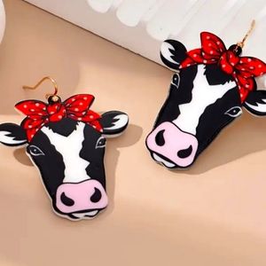Cow red bow earrings